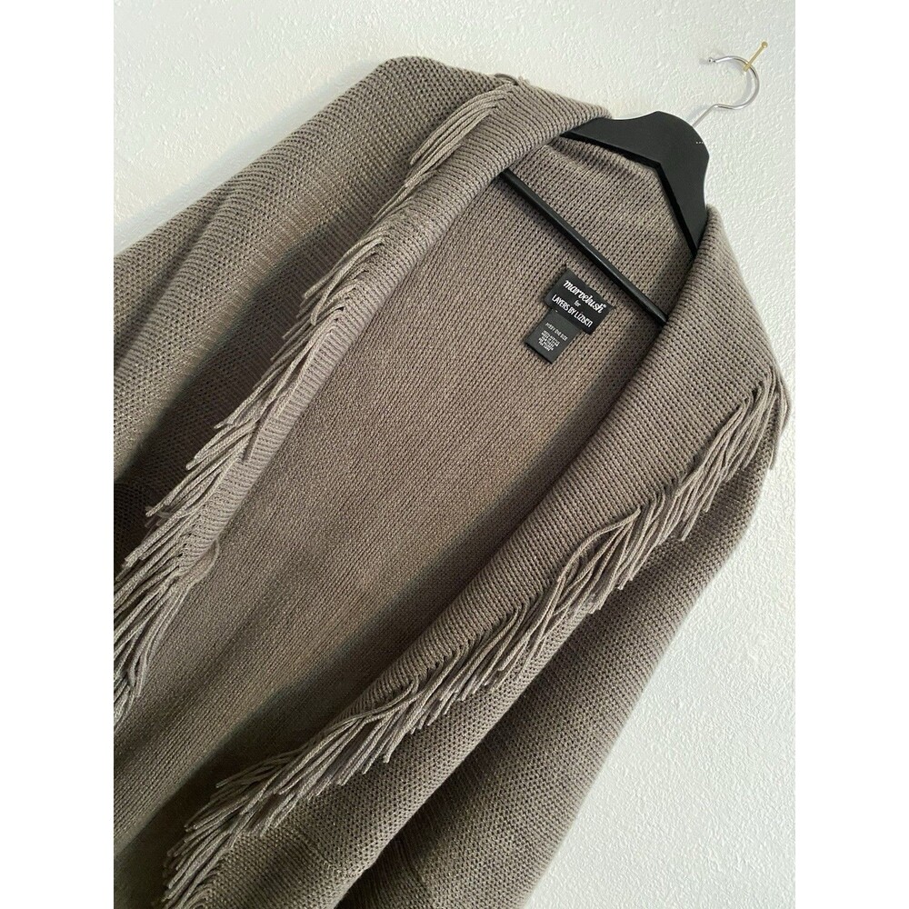 Marvelush OS Women's Gray Fringe Boho Sweater Cardigan, Cottagecore Folk F